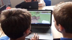 Year 5 pupils at Aston Gate Primary School creating White City in Minecraft